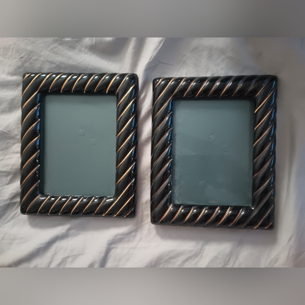 VTG Lot of Two 5x7 Easton Picture Photo Frame Black Gold Ceramic Made in Greece